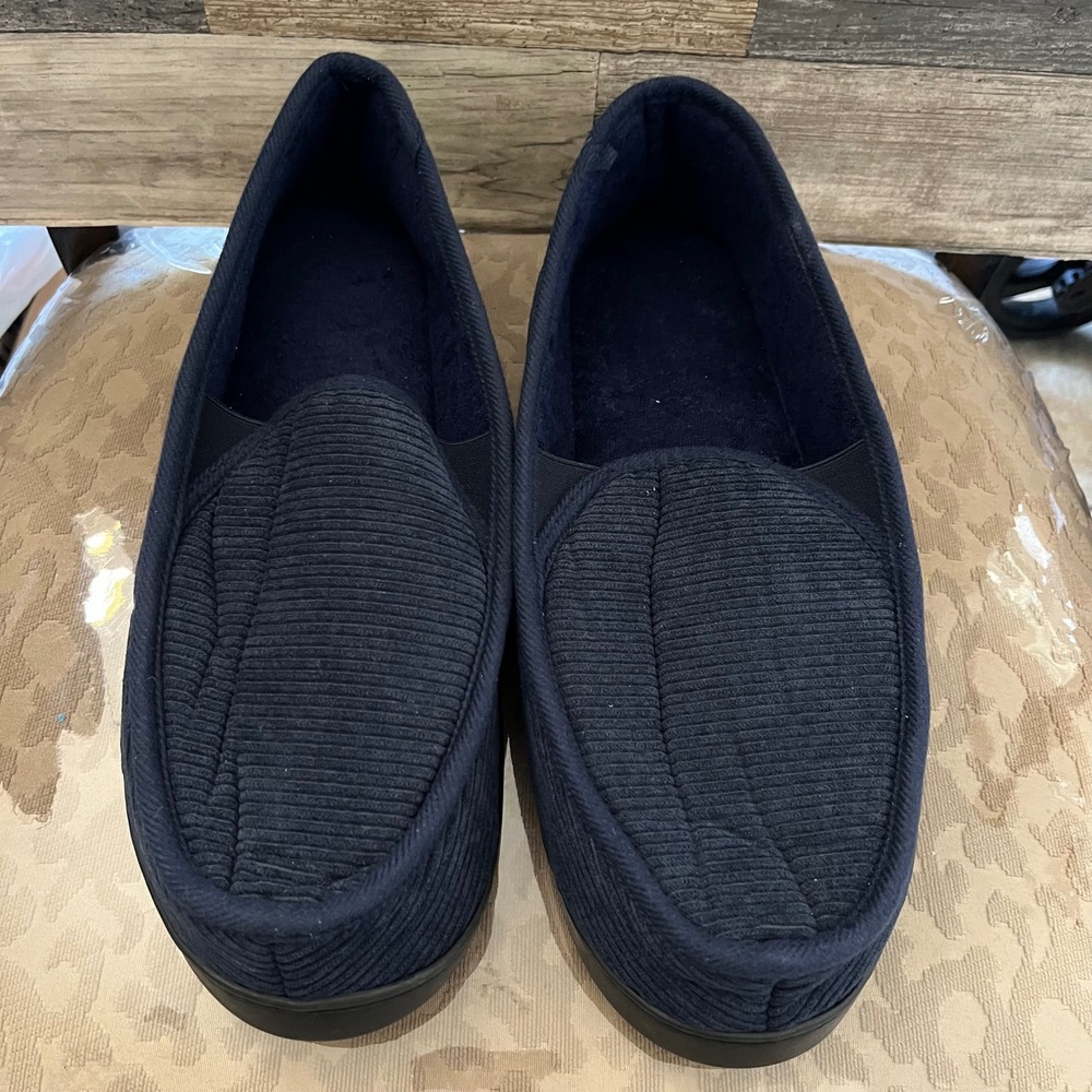 KingSize Mens Corduroy Slippers Navy Blue Slip On House Shoes 15W 57-0043-0